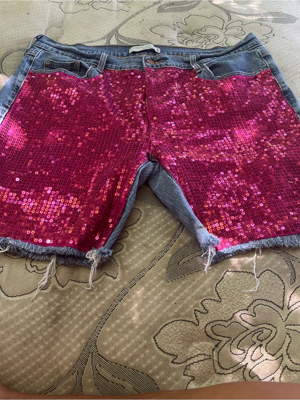 Levi's Pink Sequin Denim Cutoff Shorts